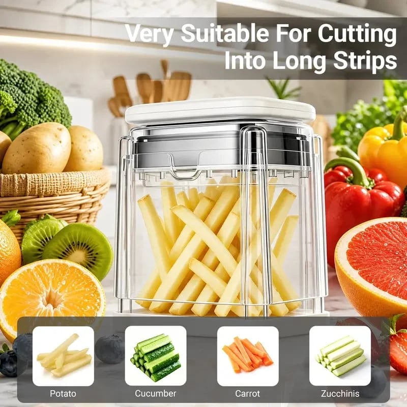🏆20K+ SOLD 🔥2026 Hot Sale - Fingersafe French Fry Cutter – Stainless Steel Potato Slicer with Detachable Interchangeable Blades