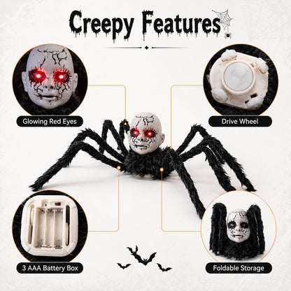🕷️ Sound-Activated Crawling Baby-Face Spider Halloween Decor 🎃