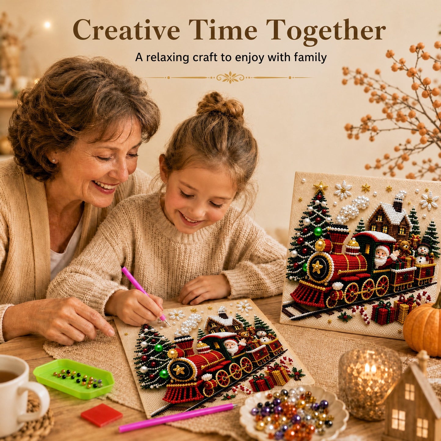 🎅 🎄 Premium 3D Pearl Christmas Wall Art Kit | Luxury Flocked Canvas with Scratch-Resistant Non-Fading Pearl Beads DIY Holiday Decor⛄️❄️