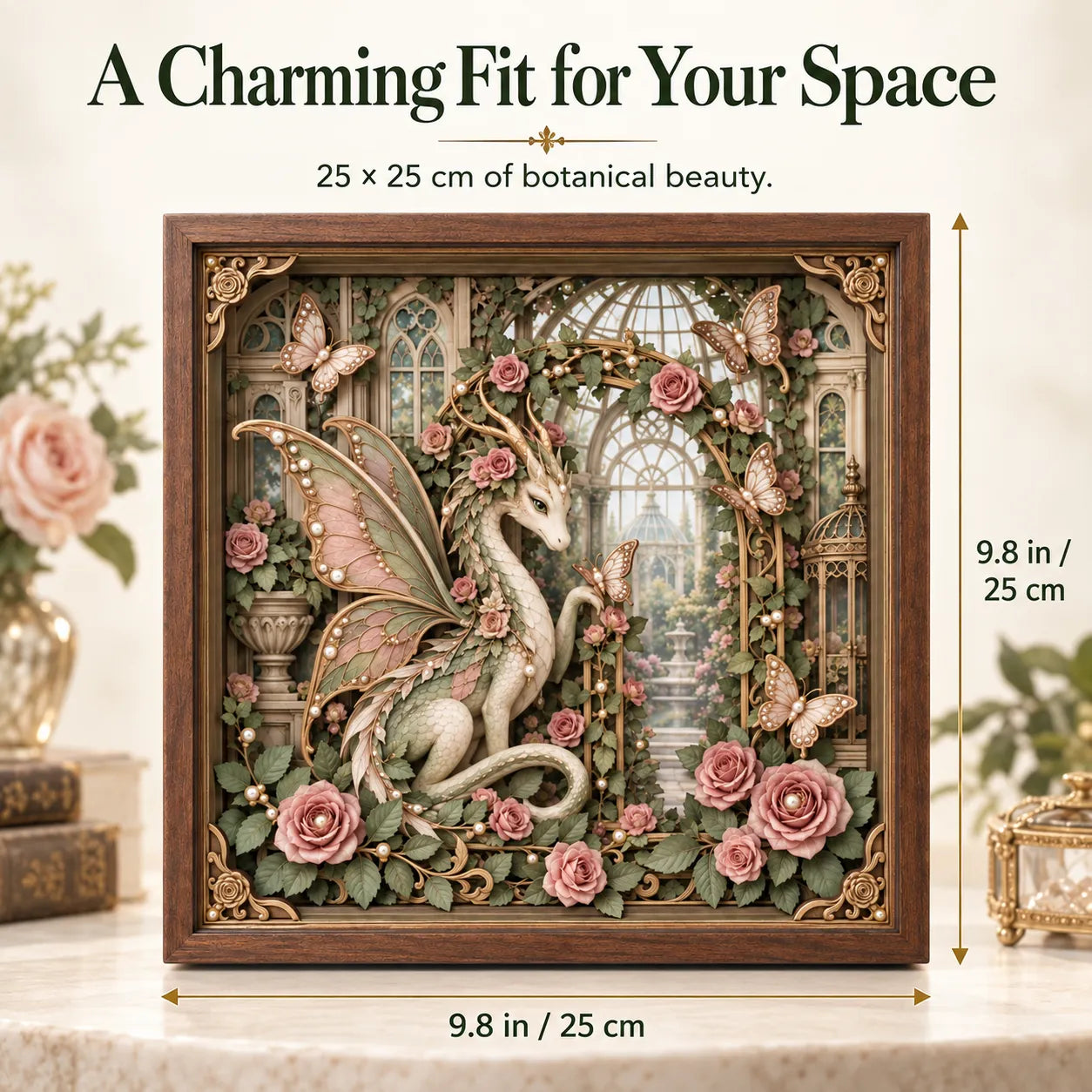 🐉 Vintage Victorian Garden Dragon 3D Framed Art