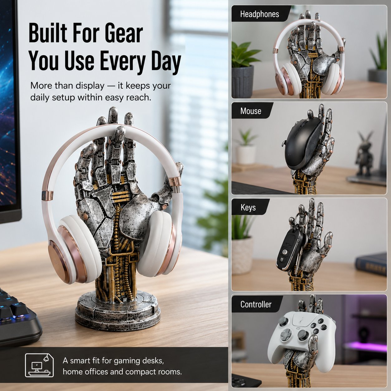 Cyberpunk Mechanical Hand Controller And Headphone Desk Stand