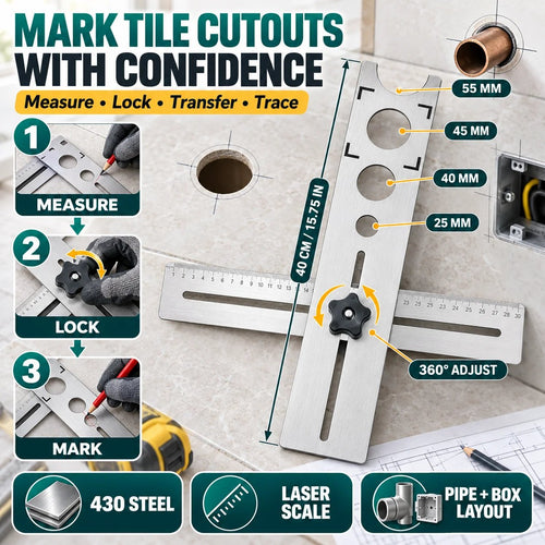 📏40CM Adjustable Stainless Steel Tile Hole Positioning Ruler📐