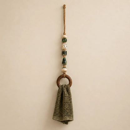 Decorative Beaded Towel Hanger with Wooden Ring