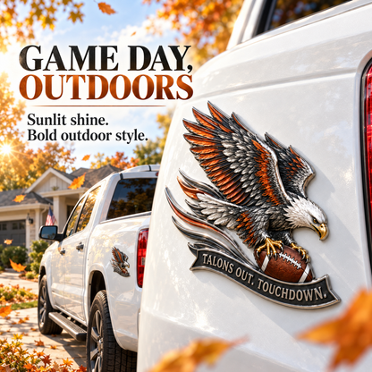 🦅 'Talons Out. Touchdown!' Premium Metal Eagle Car Emblem 5.9“*5.9” | The Ultimate Football Fan Decal