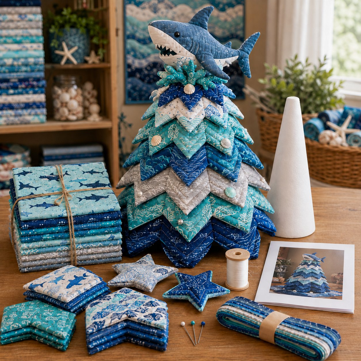 🔥 LAST DAY 49% OFF – 🌊 Ocean Dreams Layered Fabric Tree Craft Kit | Create a Freestanding Coastal Centerpiece with Coordinated Fabrics & Marine Topper 🐚✨