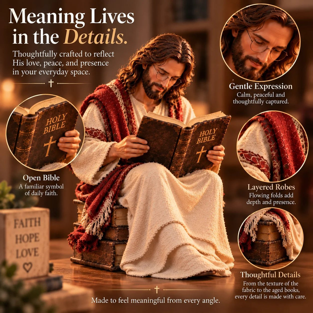✝️ Keep Faith Close – Jesus Reading the Bible Figurine