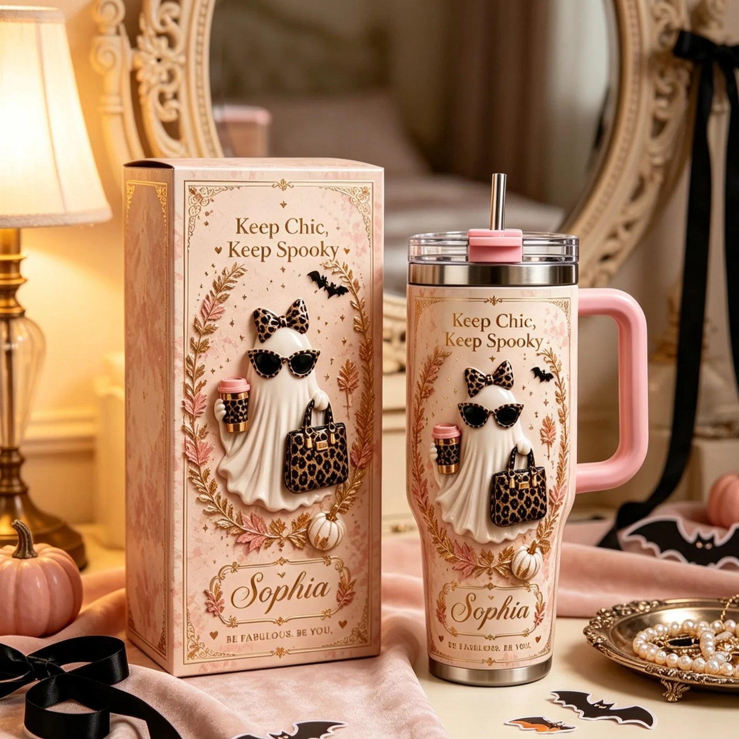 👻 Personalized Chic Spooky Leopard Ghost Halloween Tumbler