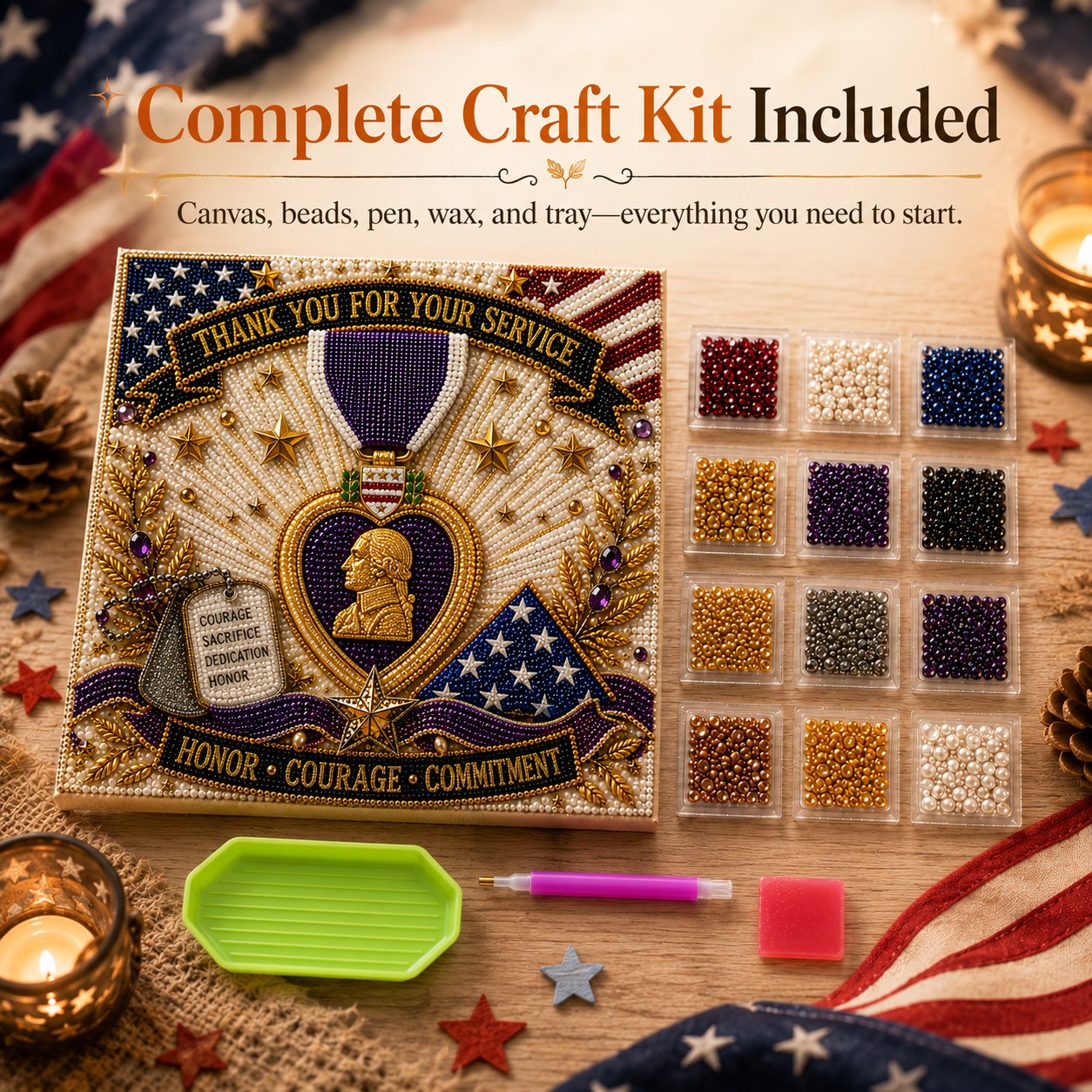 🇺🇸 Last Day Promo: 49% OFF - 💜💎Purple Heart Day Commemorative Pearl Art Kit - Create a Meaningful Tribute to Courage and Service