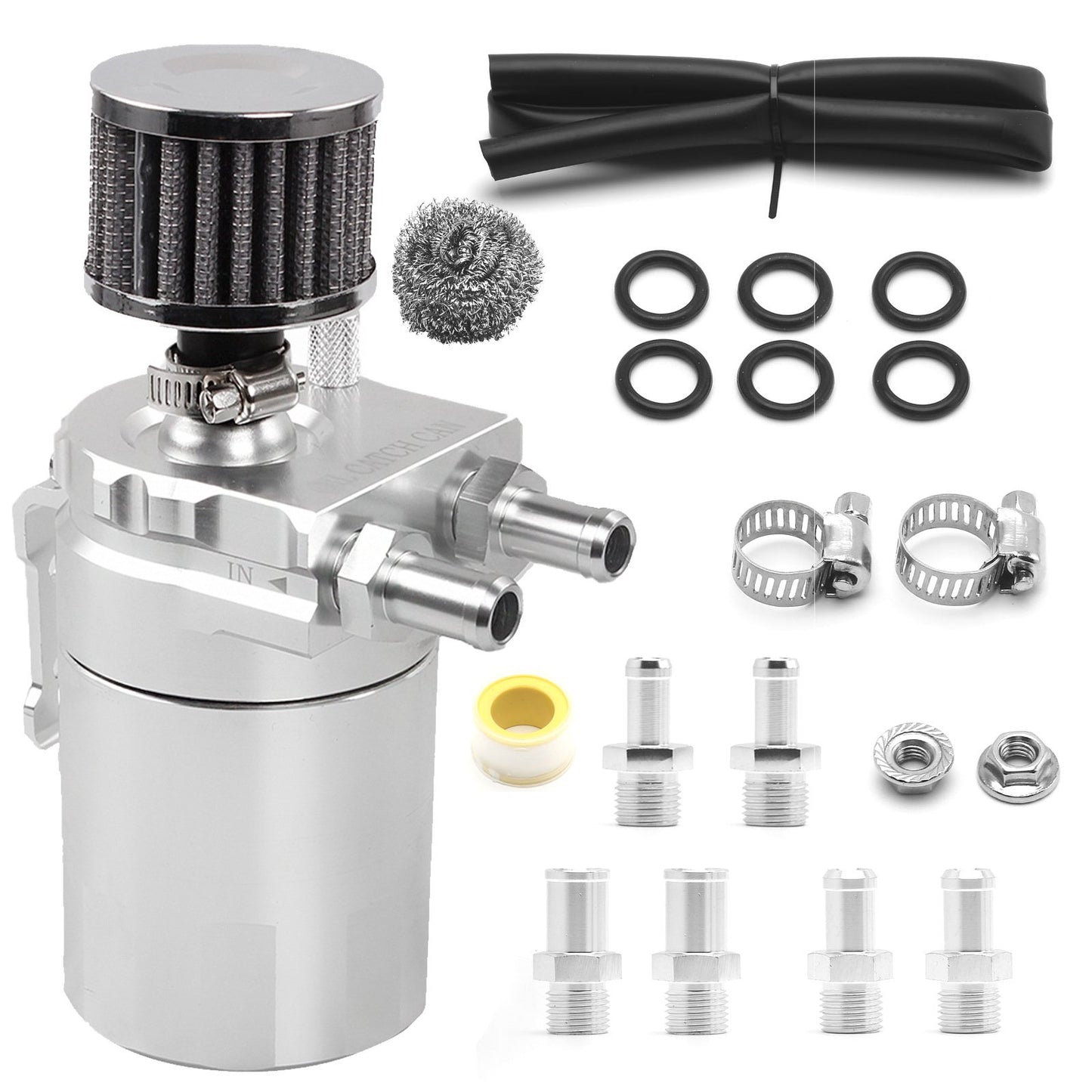 🔥HOT SEAL🔥Universal 300ML Baffled Oil Catch Can Tank Kit w/ Breather Filter & Steel Wool