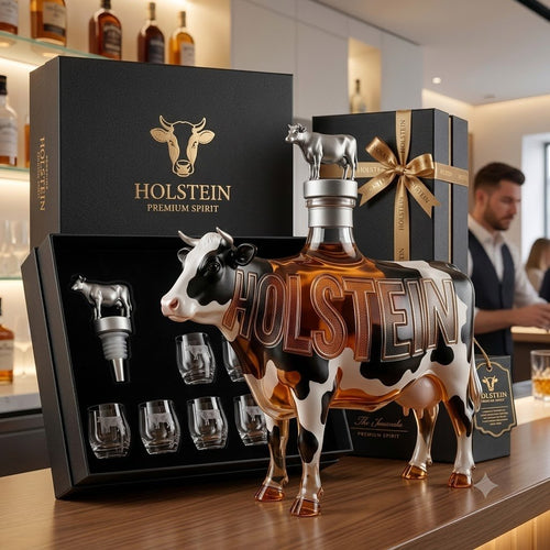 Deluxe Holstein Cow-Shaped Whiskey Decanter Set – Luxury Decanter Gift Box for Home Bar Decor, Unique Anniversary Gift for Men