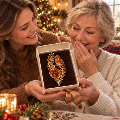 🐦 Robin & Poppy Crystal Vintage Brooch | Holiday Bird Jewelry
