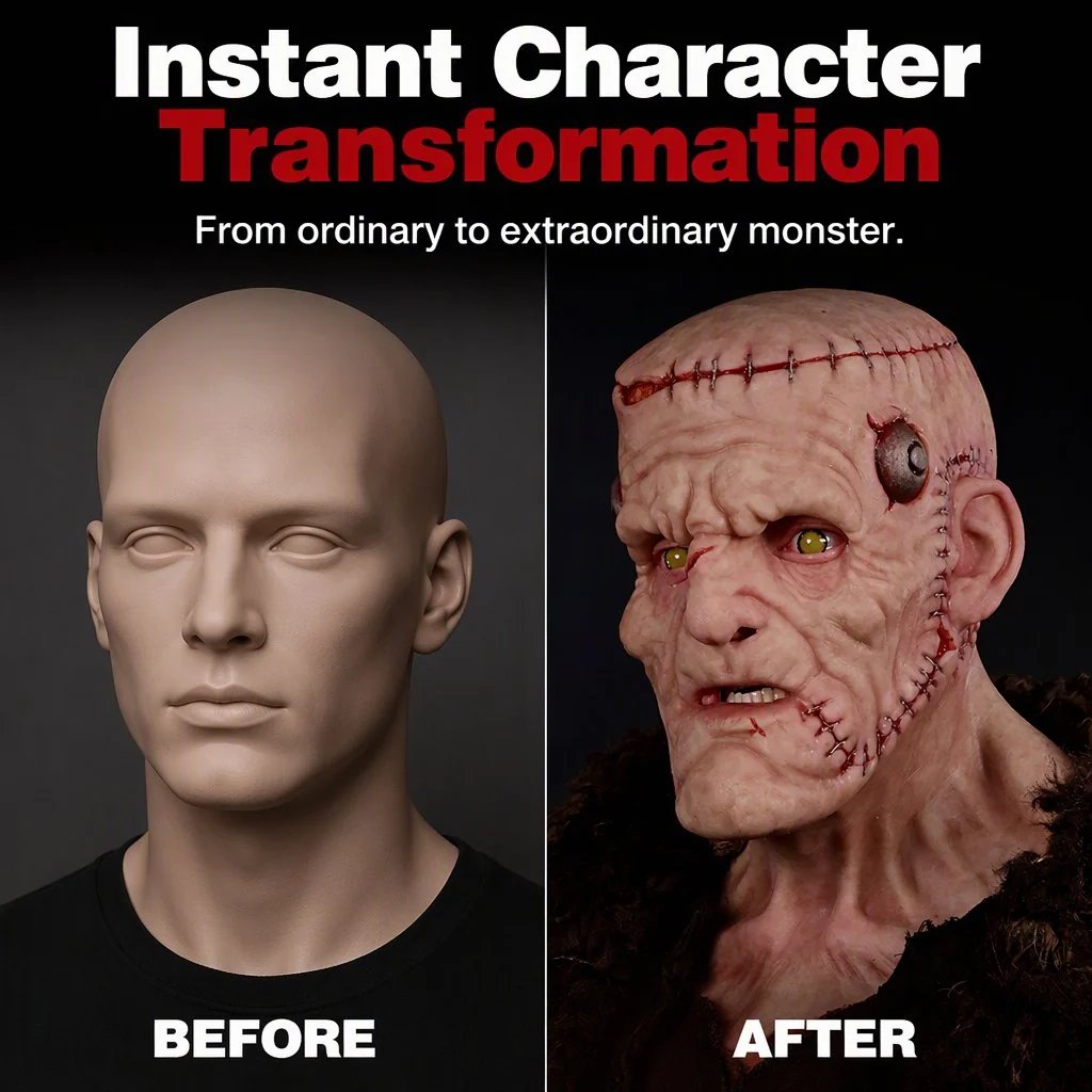 👹 Stitched Monster Full-Head Silicone Horror Mask | Costume Piece