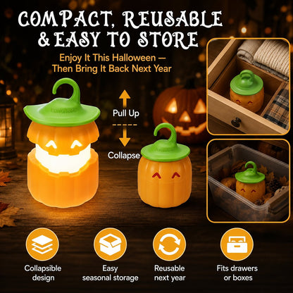 ⏳ Last Day 49% OFF – 🎃 Halloween Pull-Up Light-Up Lantern Collection | Collapsible Character Design with Glowing Center, Carry Loop & Compact Telescoping Body 👻✨