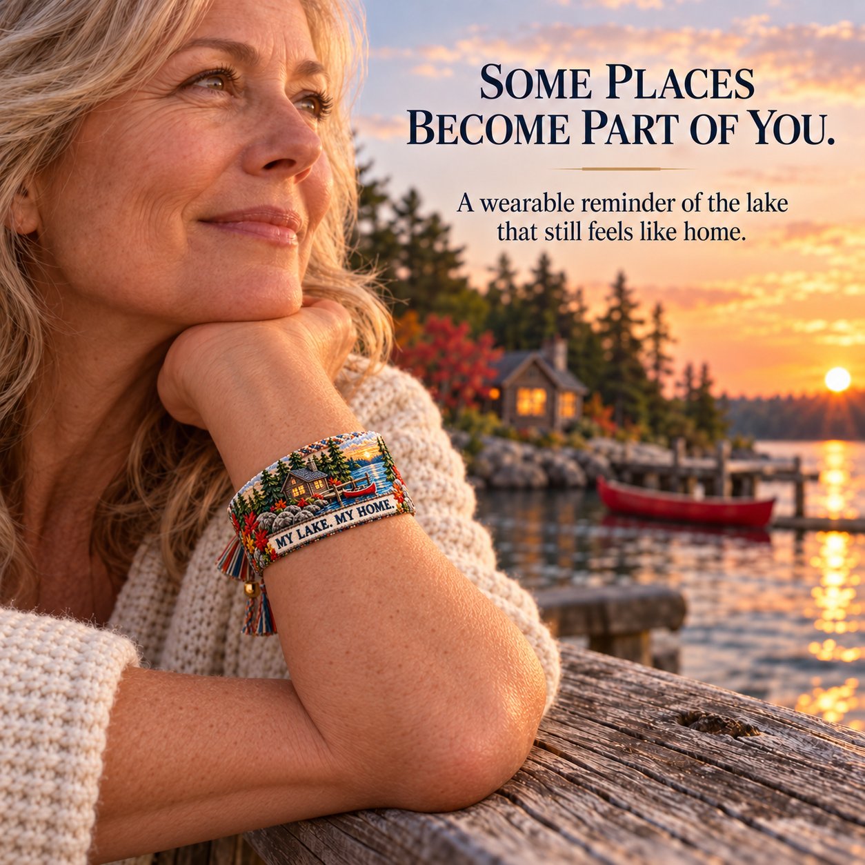 🌊 Lake Ontario Forever Embroidered Bracelet | Scenic Lake Design with Adjustable Woven Band, Meaningful Message & Gift-Ready Keepsake Box 🍁
