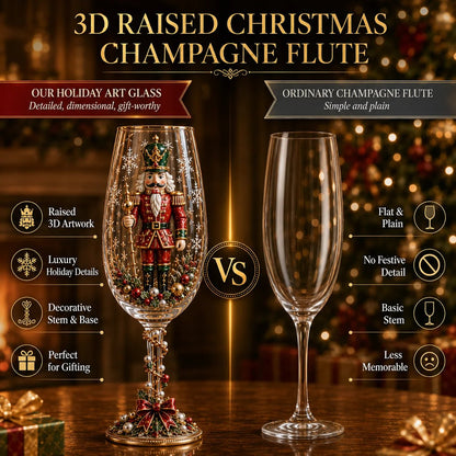🎁🎭 Nutcracker-Inspired Christmas 3D Collector Champagne Glass Set