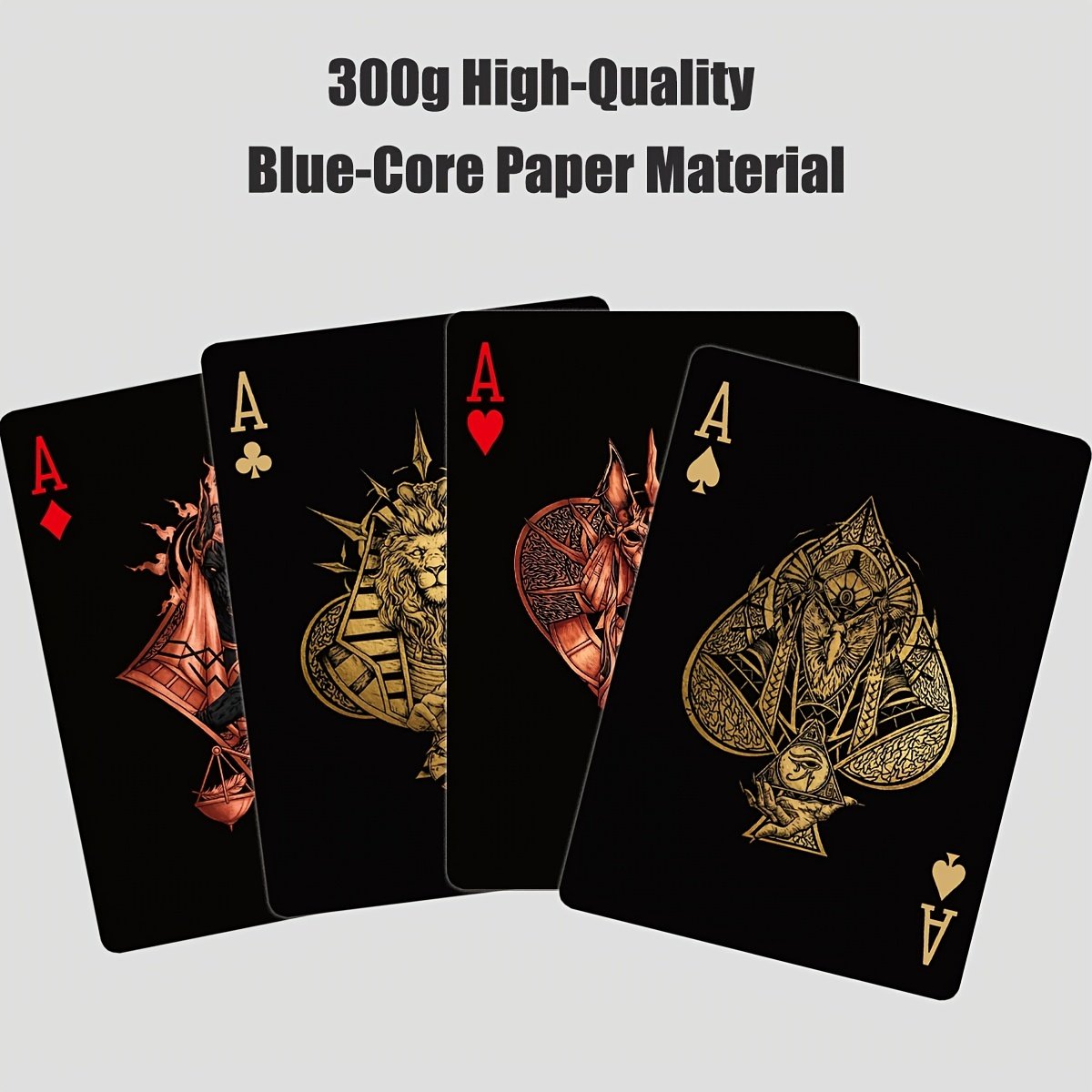 Black‑Gold Egyptian Themed Playing Cards – 300g Blue-Core Deck