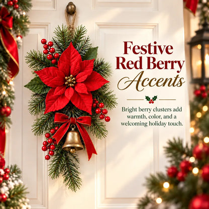 🔥🎁Classic Red Poinsettia Christmas Door Swag