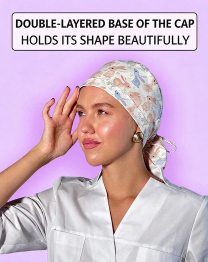 👩‍⚕️Adjustable Cotton Scrub Cap – Roomy Hair Pocket & Mask Buttons