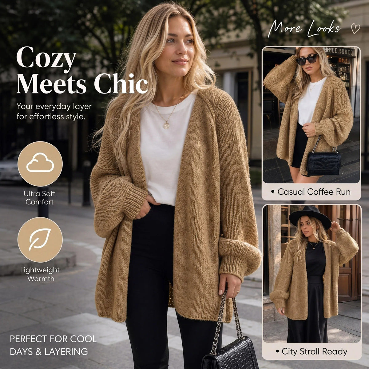 ✨ Cozy Oversized Open‑Front Draped Cardigan Relaxed Sophisticated Knit Cardigan, Timeless Warm Layering Piece for Everyday and Office Casual Looks
