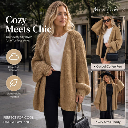 ✨ Cozy Oversized Open‑Front Draped Cardigan Relaxed Sophisticated Knit Cardigan, Timeless Warm Layering Piece for Everyday and Office Casual Looks
