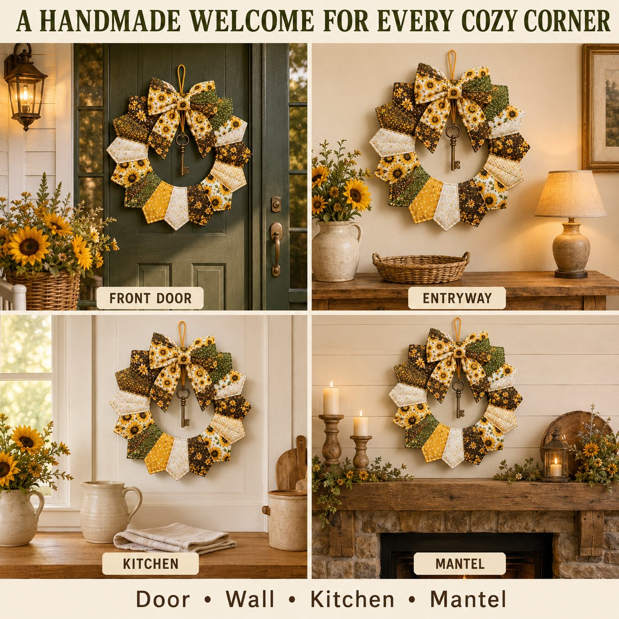 ⏳ Last Day 49% OFF – 🌿 Beginner-Friendly DIY Seasonal Patchwork Wreath Kit Collection | Complete Kit with Coordinated Fabrics, Wreath Materials & Step-by-Step Guide Included 💕
