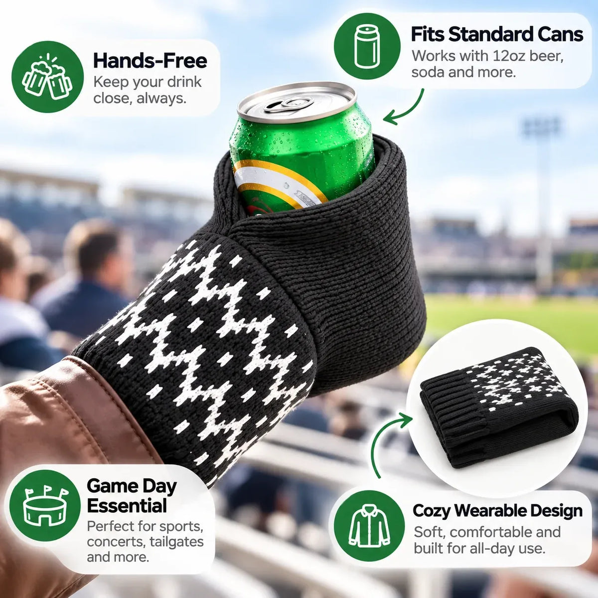🍻 Hands-Free Game Day Drink Holder | Soft Knit Wearable Can Holder for Tailgates, BBQs & Parties 🏈