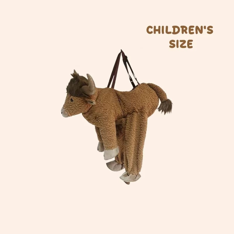 🔥🐂Ride-On Highland Cow Outfit – Humorous Plush Animal Costume