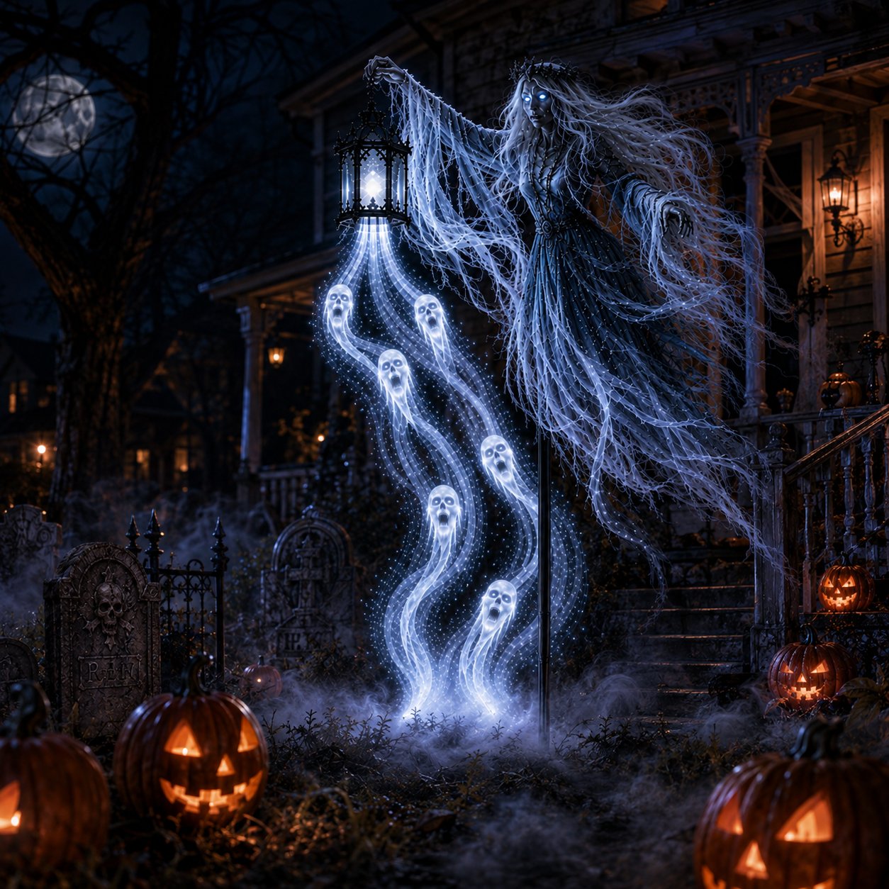 Soul Harvester Floating Wraith Light – Cold-White Halloween Yard Decor