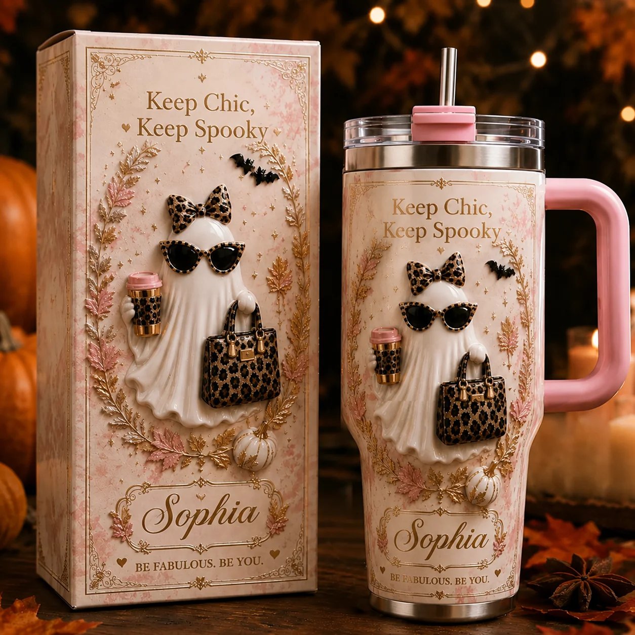 👻 Personalized Chic Spooky Leopard Ghost Halloween Tumbler