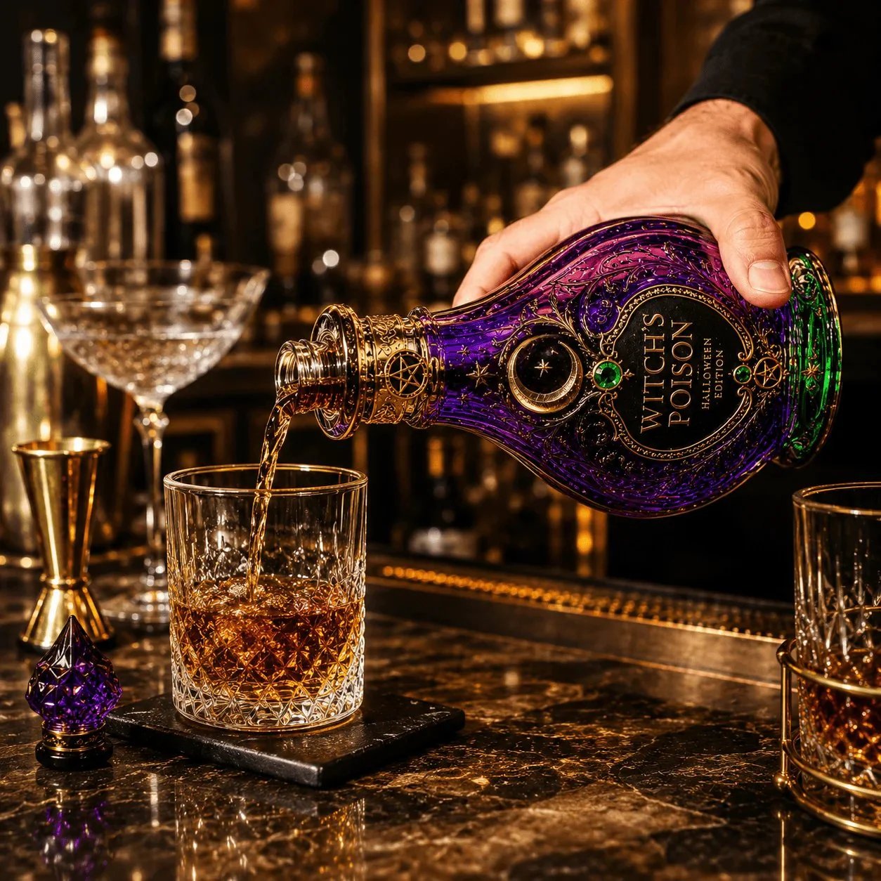 🔮 Witch-Inspired Mystical Crescent Moon Liquor Bottle