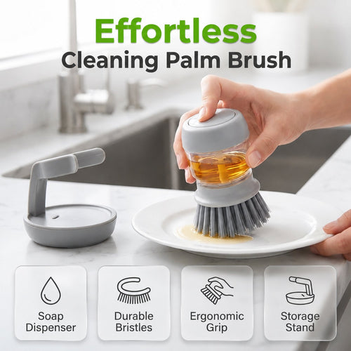 🔥HOT SALE🔥Palm Soap Dispenser Dish Brush with Storage Bracket Holder (2 Replacement Brush Heads)