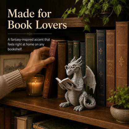 🐉 Reading Dragon Book Light Decoration, 12 cm Fantasy Dragon Figurine