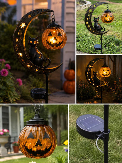 🔥49% OFF TODAY 👻 Solar Halloween Garden Stake Light with Black Cat & Pumpkin