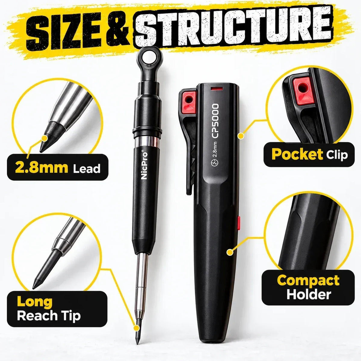 ✏️ Reusable Construction Pencil with FREE 10-Piece Lead Refill Case