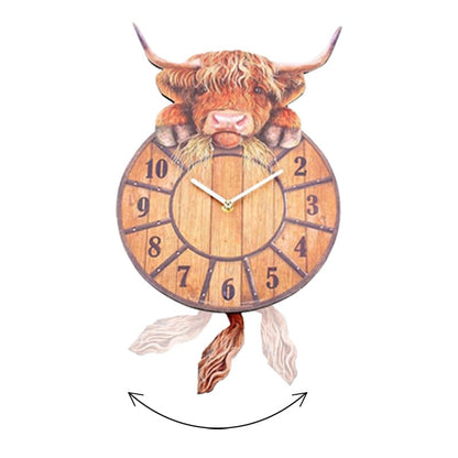 Swinging-Tail Highland Cow Wall Clock – Farmhouse Decor