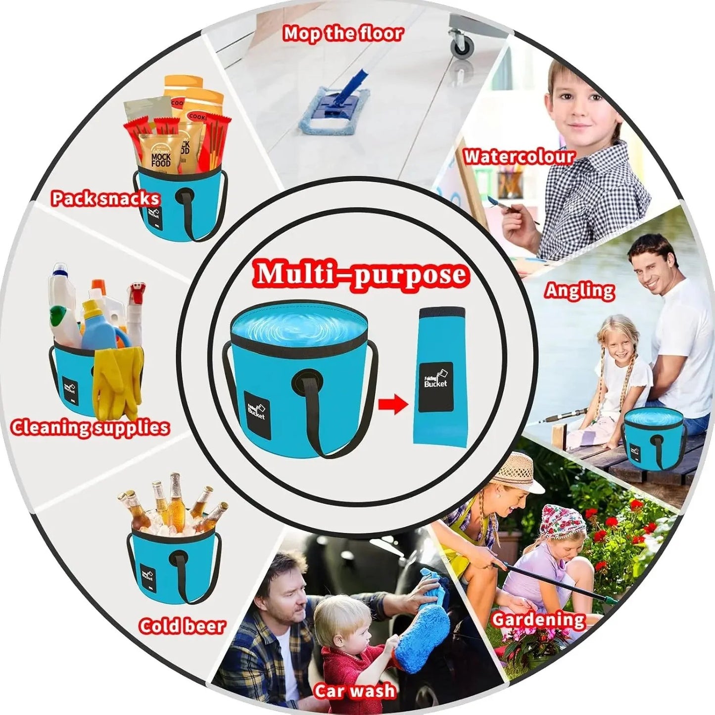⏰Limited Stock 60% OFF🧺💦🎣Portable Foldable Water Bucket - Perfect for Fishing, Camping, Traveling!!