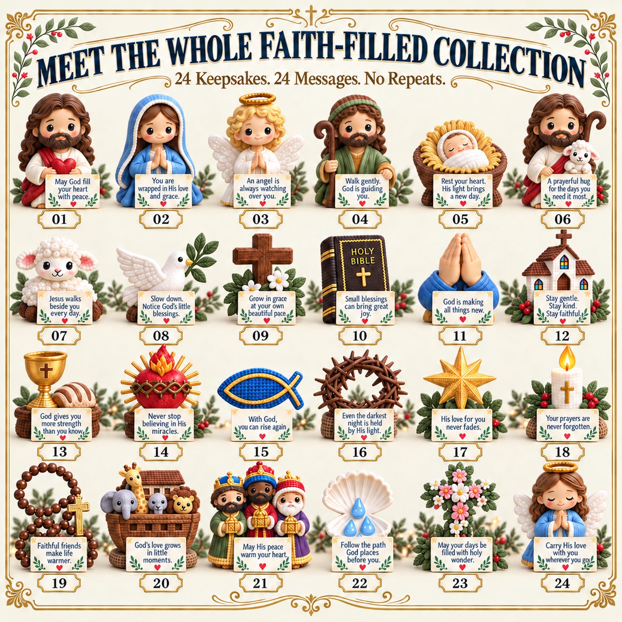 ✝️ 24 Days of Faith-Filled Pocket Hugs™ Advent Calendar | 24 Unique Hand-Painted Christian Keepsakes with Matching Encouragement Cards & No Repeated Designs 🎁