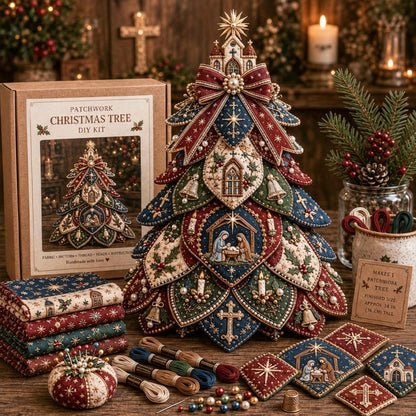 ⏳ Last Day 49% OFF – ✝️ Beginner-Friendly Tree of Faith 3D Quilted Christmas Tree Sewing Kit | Complete Kit with Coordinated Fabrics, Beads & Step-by-Step Guide Included 💕