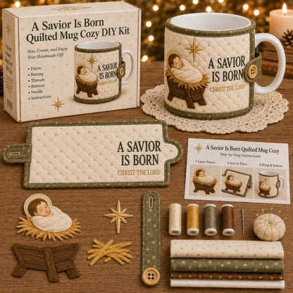 ✝️ Beginner-Friendly Christmas Faith Mug Cozy Sewing Kit | 6 Christian-Inspired Designs with Fabric Pieces, Batting, Appliqué, Thread, Buttons, Needle & Step-by-Step Guide Included 💕