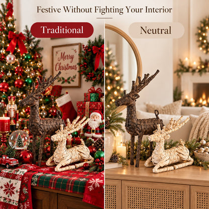 🦌 Woven Rattan Reindeer Christmas Décor – Rustic Holiday Reindeer