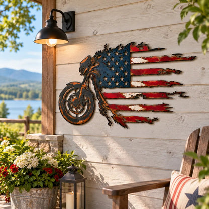 Patriotic Motorcycle American Flag Metal Wall Art (📦Buy 2 Free Shipping)