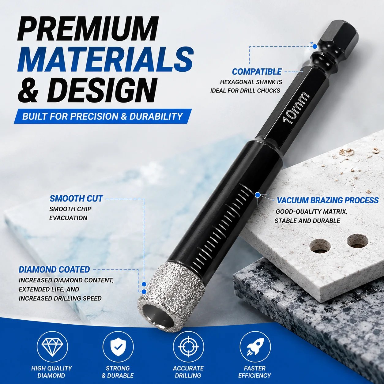 🔥⚡️6 Pcs Diamond Drill Bits Set, 1/4 5/6 3/8 1/2 Inch Brazed Diamond Drill Bits for Precision Drilling in Tile Ceramic Glass Granite Marble Masonry