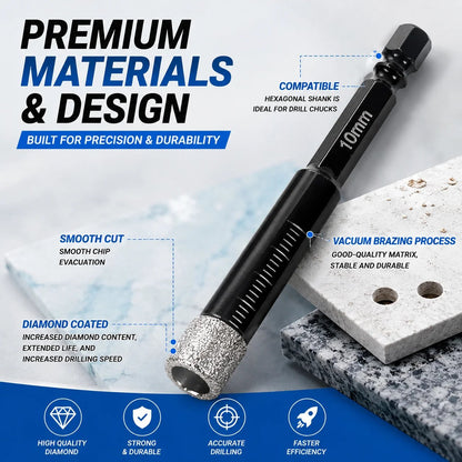 🔥⚡️6 Pcs Diamond Drill Bits Set, 1/4 5/6 3/8 1/2 Inch Brazed Diamond Drill Bits for Precision Drilling in Tile Ceramic Glass Granite Marble Masonry