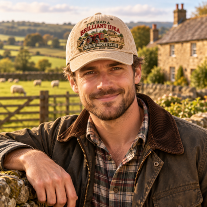 🚜 Muddy Boots Club™ – “I’ve Had a Brilliant Idea” Vintage Farm Cap