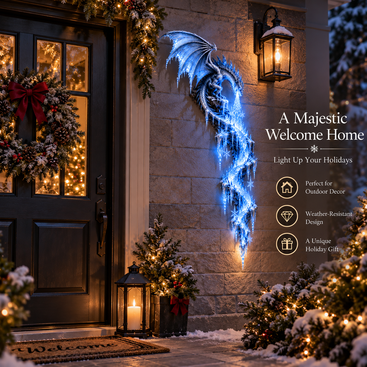 Frostbound Dragon.Illuminated 3D Wall Sculpture ❄️🐉