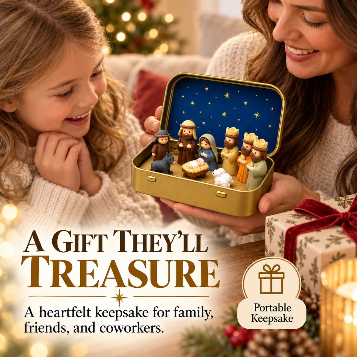 Mini Christmas Nativity Set in a Tin Box 🎄