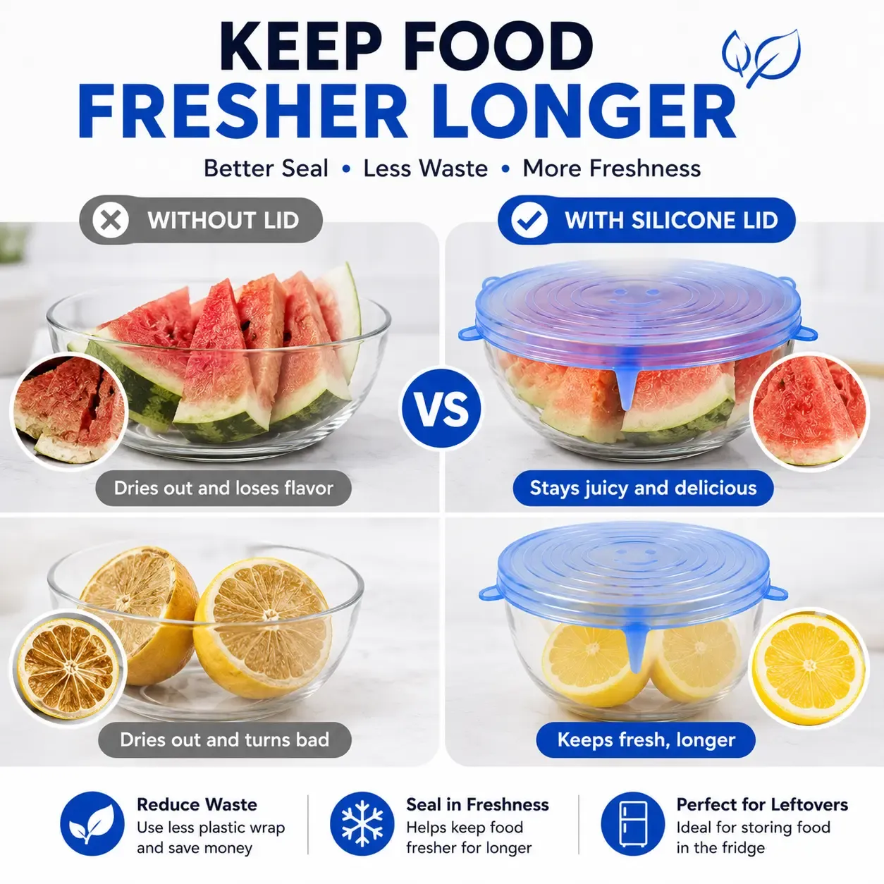 🍃 Silicone Stretch Lids – Ditch Plastic Wrap, Choose a Better Way