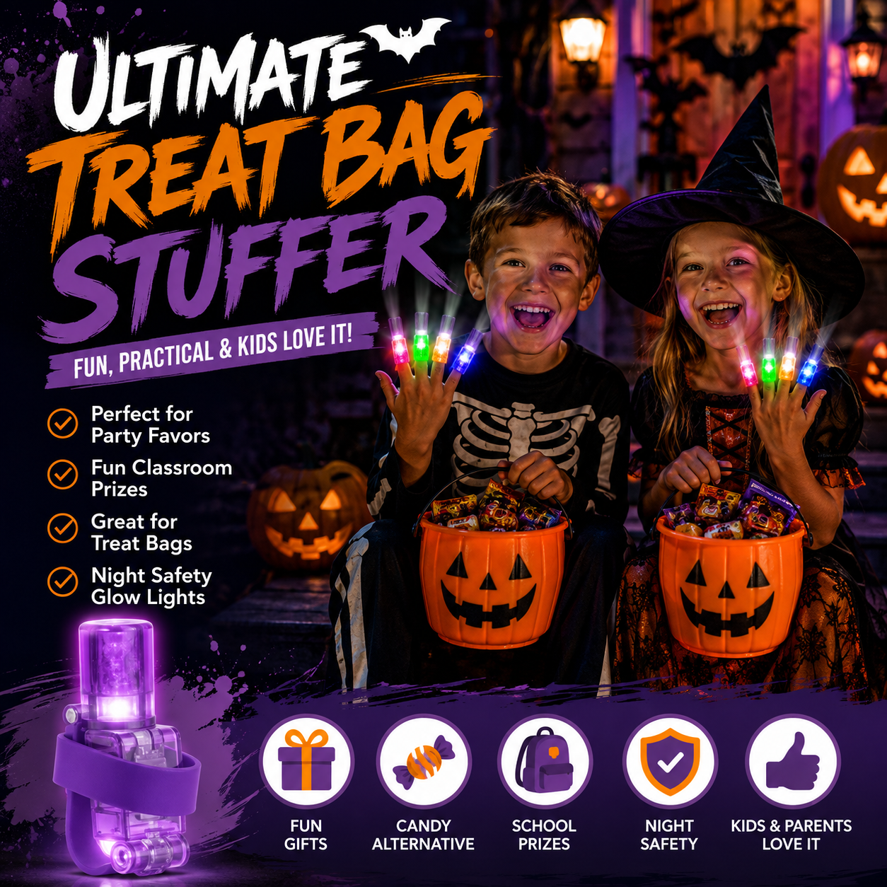 🎃 Spooky Pattern Finger Projector Lights (36 Pcs)