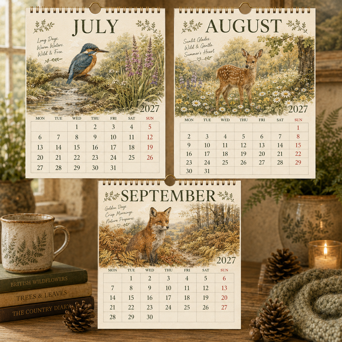 2027 British Woodland Calendar – A4 Wildlife Hanging Calendar