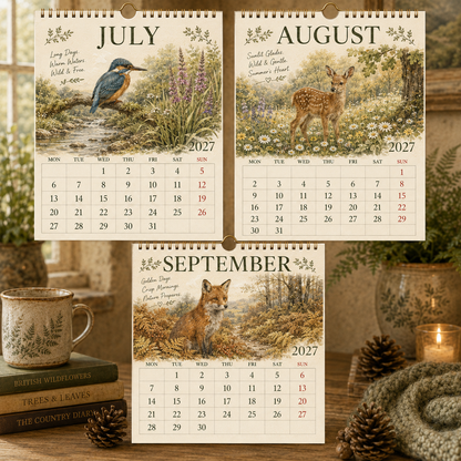 2027 British Woodland Calendar – A4 Wildlife Hanging Calendar
